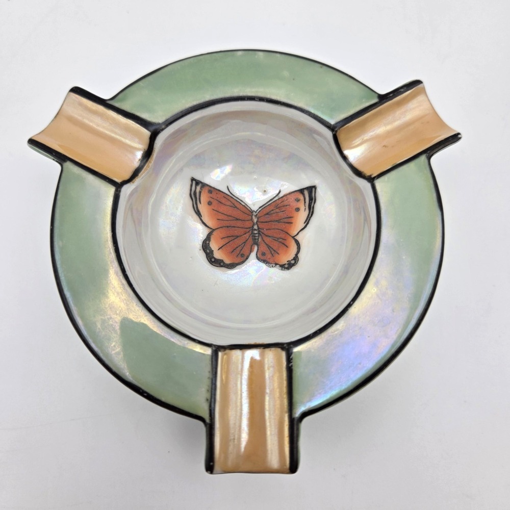 Vintage Noritake Morimura Bros. Lusterware Hand Painted‎ Butterfly Ashtray 1920s